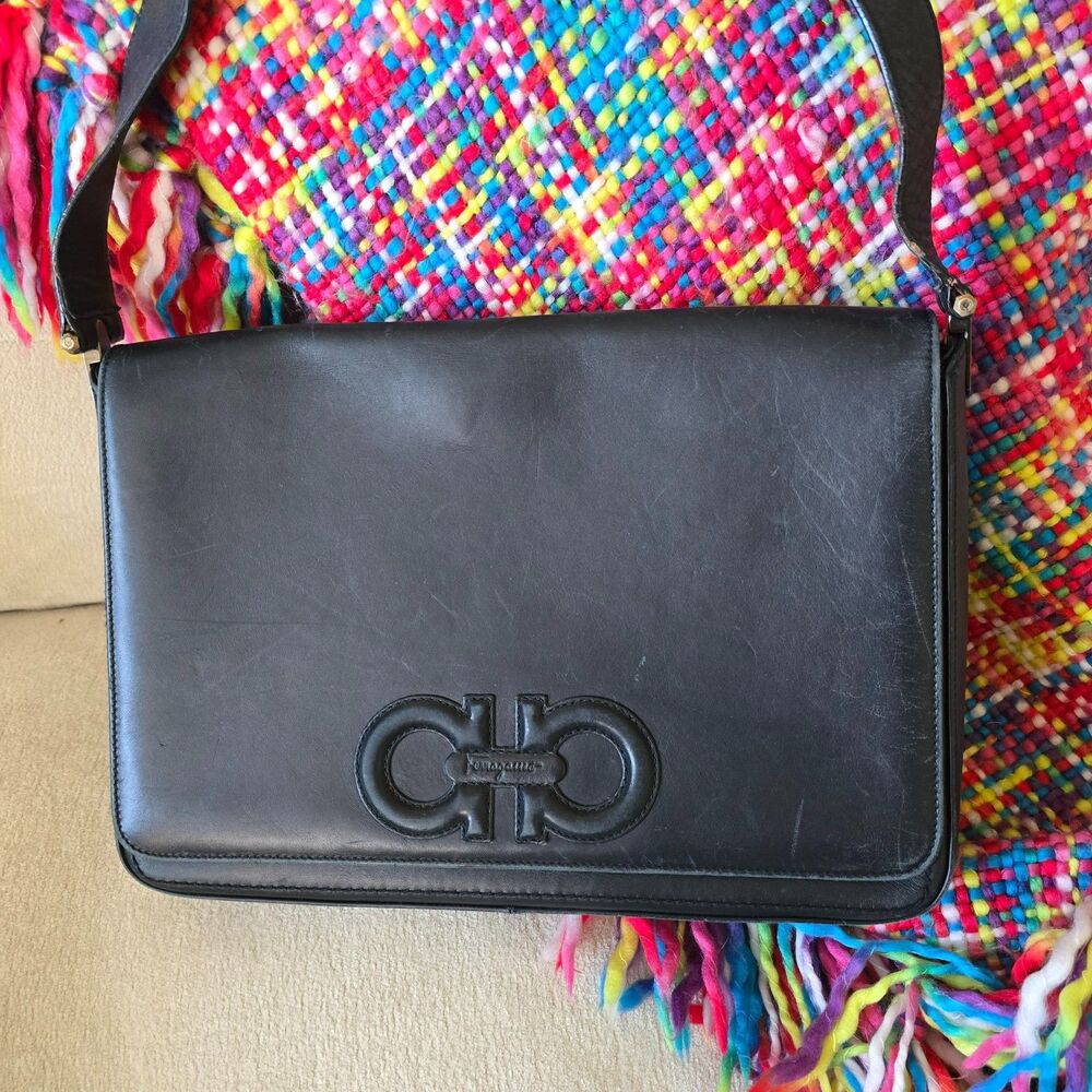 Vintage Black Salvatore Ferragamo Gancini Shoulder Bag